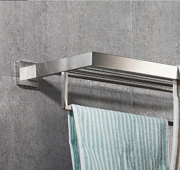 Suporte Toalheiro Barra Linear Triplo Hotel Prata Metal Aco Inox Luxo 7772