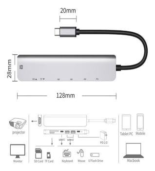 Adaptador Hub Multiportas 7 Em 1 Tipo C Dock Usb 3.0 Hdmi Sd / Tf Bk-c2