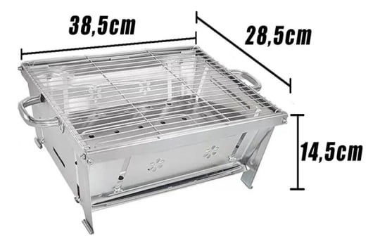 Churrasqueira Maleta Pequena De Inox Dobrável Portátil Pratica A Carvão Camping Churrasco 7778 