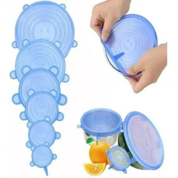 Kit Cozinha 6 Unidades Conjunto Tampas de Silicone Para Potes Travessas Panelas Comidas Universal Tp1