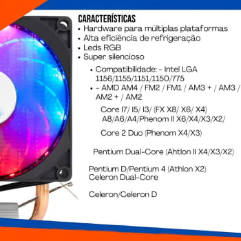 Air Cooler Cpu Led Rgb 4 Pinos Ryzen Intel 775 1150 1151 1155 Am3+ Am4 Com Pasta Termica Dk34