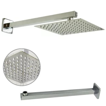 Kit Ducha Chuveiro Slim Inox Quadrado 304 25x25 + Com Braco 40cm De Parede Cromado Dc2525 Luuk Young