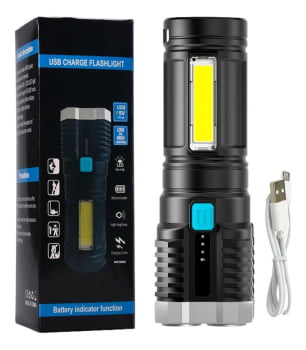 Lanterna Led Potente Recarregável Usb Portátil De Longo Alcance 4 Leds L-19