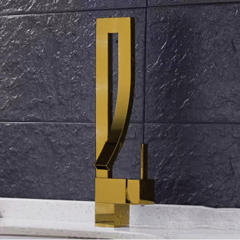 Torneira Moderna Alta Pia Banheiro Monocomando Luxo Bico Curvo 1222j Dourado