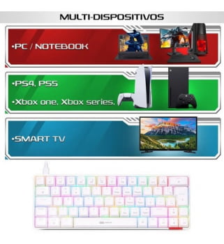 Teclado Mecanico Gamer 60% Para Games Pc Com Led Rgb Abnt2 Switch Blue Branco Kp100