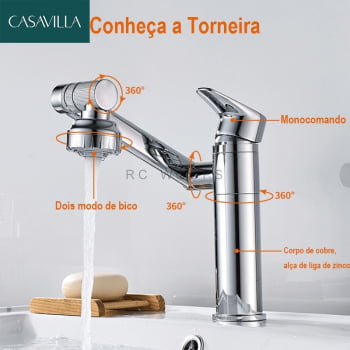 Torneira Luxo Pia Banheiro Misturador Monocomando 360º Lavatorio Ca8205c