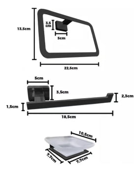 Kit Acessorios 6 Pecas Aco Inox Para Banheiro De Parede Luxo Preto 9700h