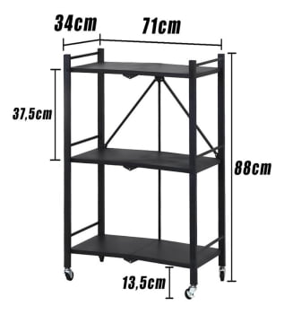 Prateleira Estante Dobrável Rack Armazenamento Microondas Cozinha Com Rodinhas Preto 7779