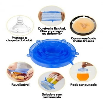 Kit Cozinha 6 Unidades Conjunto Tampas de Silicone Para Potes Travessas Panelas Comidas Universal Tp1