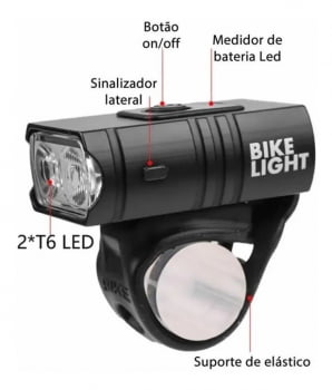 Lanterna Farol De Bike 2 Led Cree T6 Recarregável Usb Com Medidor B02