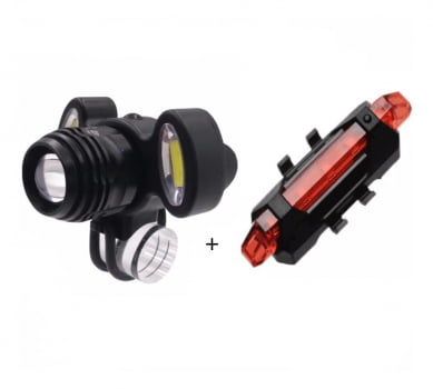 Kit Farol Bike 3 Leds T6 Recarregável Usb Gb720 + Traseiro 918