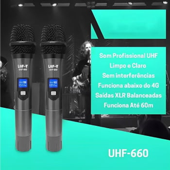 Microfone Sem Fio Duplo Profissional Ideal Para Shows Karaokê Uhf660