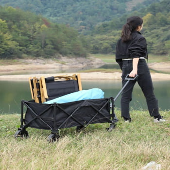 Carrinho Multiuso Camping E Praia Acampamento Dobrável De Mão Portátil Até 100Kg Preto 