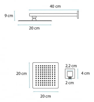 Kit Ducha Chuveiro Slim Inox 304 20x20 + Braço 40cm Es125