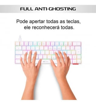 Teclado Mecanico Gamer 60% Para Games Pc Com Led Rgb Abnt2 Switch Blue Branco Kp100