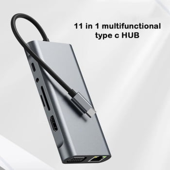 Hub Adaptador Multiportas 10 Em 1 Tipo C Hdmi Vga Sd Tf Ethernet Usb 3.0 4k Bk-c3