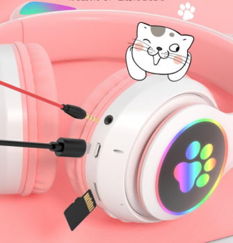 Headphone Headset Gatinho Orelha De Gato Com Led Fone De Ouvido Bluetooth Lt30