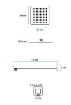 Kit Ducha Chuveiro Quadrado Slim Inox 20x20 + Braço Preto Fosco E145