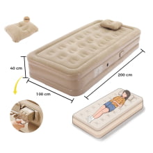 Colchão + Travesseiro Inflável Portátil Solteiro Bomba De Ar Elétrica Acampamento Hkx2111