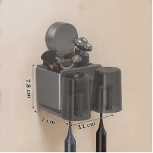 Suporte Porta Escova De Dentes Com Copo Organizador Banheiro De Parede Ventosa Luxo 7282 Grafite