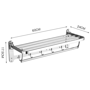 Suporte Porta Toalha Dobrável Duplo 60cm Toalheiro Metal Aço Inox Parede Cromado 7773