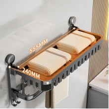 Suporte Porta Toalha Toalheiro Duplo Organizador Banho Ventosa de Parede Aluminio 5829 Grafite