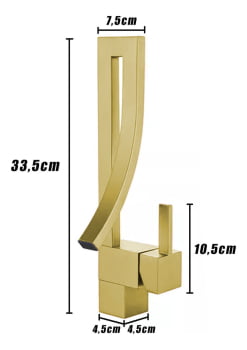 Torneira Moderna Alta Pia Banheiro Monocomando Luxo Bico Curvo 1222j Dourado