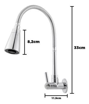 Torneira Pia Gourmet Cozinha De Parede Flexivel 2 Jatos Abs Cromado Wg04