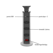 Torre de Tomada Multiplug Retrátil 3 Tomadas e USB+USB-C Embutir Bancada Cyl-tt2 Torre de Tomada Multiplug Retrátil 3 Tomadas e USB+USB-C Embutir Bancada Cyl-tt2