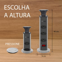 Torre de Tomada Multiplug Retrátil 3 Tomadas e USB+USB-C Embutir Bancada Cyl-tt2