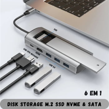 Adaptador Multiportas Usb-c 3.0 Hdmi 4k 6 Em 1 M.2 Ssd 56036