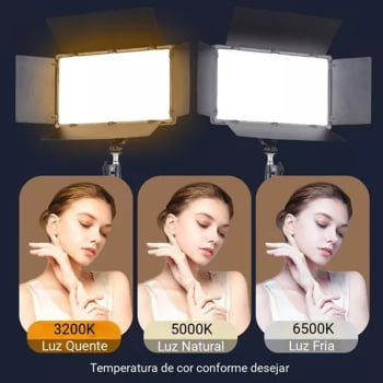 Painel De Luz Led Iluminador Branco Frio E Quente Fotografia Profissional + Tripé Pro Led-600