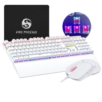 Kit Teclado E Mouse Mecânico Dpi 7200 Abnt2 Gamer Luz Led Rgb Switch Red Usb Mouse Pad Para Computador Pc Ps4 Bk-06