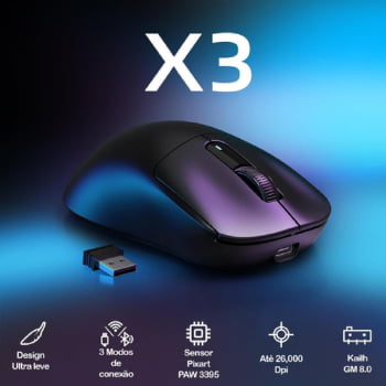 Mouse Bluetooth Sem Fio 2.4g Attack Shark Recarregável X3