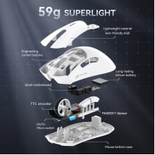 Mouse Branco Sem Fio Bluetooth Gamer Attack Shark Paw3311 De 18000 Recarregável R1