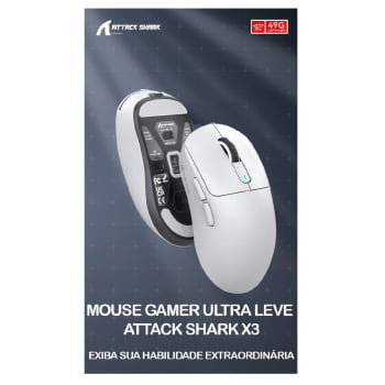 Mouse Gamer Attack Shark Bluetooth USB Paw3395 Ultra Leve 6 Botões 26000 Dpi Sem Fio Computador Notebook Branco X3