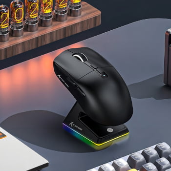 Mouse Gamer Attack Shark Bluetooth USB Paw3395 Ultra Leve 6 Botões 26000 Dpi Sem Fio Computador Notebook Preto X6