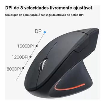 Mouse Sem Fio Ergonômico Vertical Bluetooth Led Preto D-m5