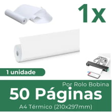 Bobina Papel Térmico A4 Impressora 50 Folhas Bluetooth Branco P2130