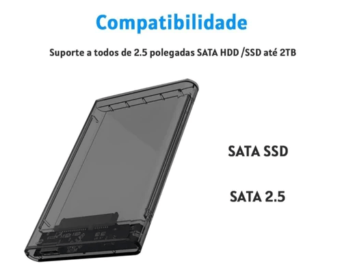 Case  Para Proteção Disco Rígido Hd Externo 2.5 Usb 3.0 6gbps Pc Ps4 Hd80 Preto  Transparente