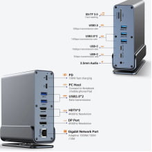 Estação Ancoragem 16 Em 1 Usb C Adaptador Hub Vertical 4k Hd RJ45 Notebook Ds16
