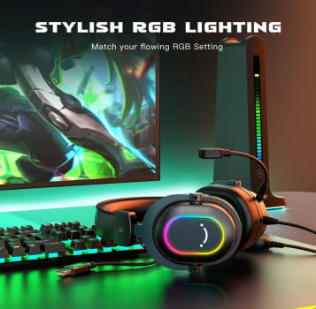 Fone Headset Gamer Fifine Ampligame Led Rgb 7.1 Surround Microfone Flexivel H6 Preto