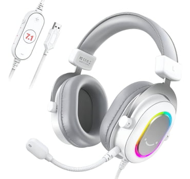 Headset Gamer Fifine Surround Sound 7.1 Fone De Ouvido Com Led Rgb H6 Branco