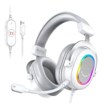 Headset Gamer Fifine Surround Sound 7.1 Fone De Ouvido Com Led Rgb H6 Branco