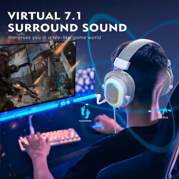 Headset Gamer Fifine Surround Sound 7.1 Fone De Ouvido Com Led Rgb H6 Branco