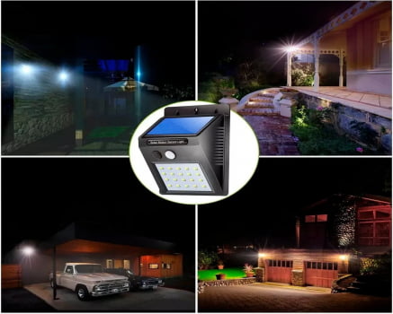 Luminária Solar Sensor Movimento 20 Leds Luz Noturna H30 