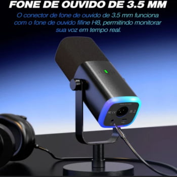 Microfone Dinâmico Profissional Gamer Fifine Ampligame Usb Com Led Rgb Touch Preto Am8