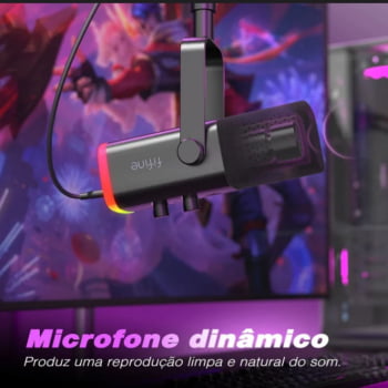 Microfone Dinâmico Profissional Gamer Fifine Ampligame Usb Com Led Rgb Touch Preto Am8