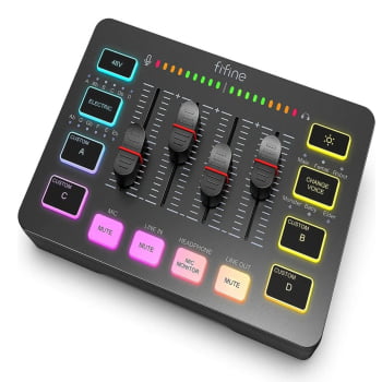 Mixer De Áudio 4 Canais Rgb Fifine Gaming Mesa De Som Xlr Streaming Para Pc Sc3