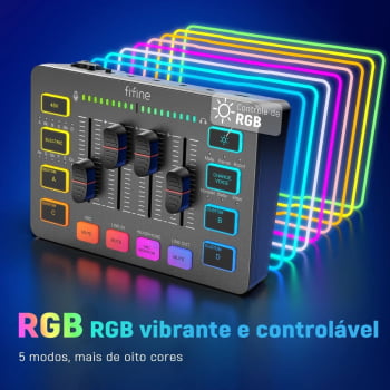 Mixer De Áudio 4 Canais Rgb Fifine Gaming Mesa De Som Xlr Streaming Para Pc Sc3